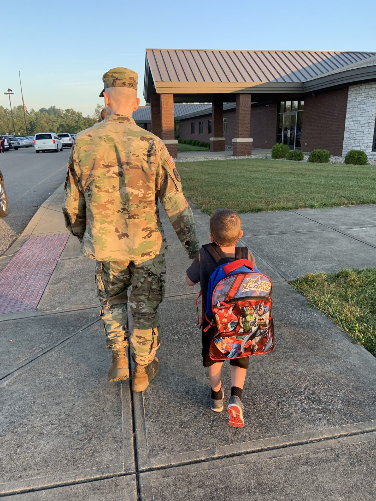 military child on the first day at a new school